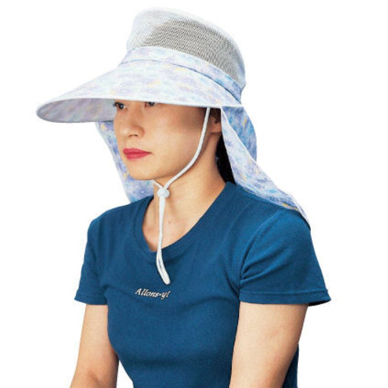 ガーデニング帽子 農園フード メッシュ バイザー スカーフ付き 花柄 日除けに