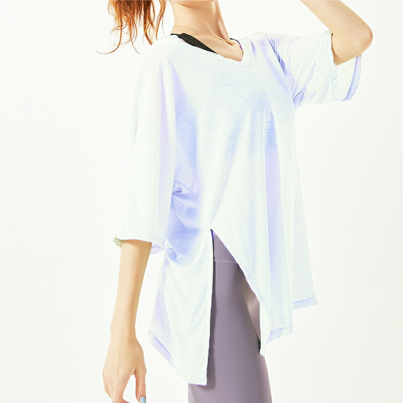 ハーフスリーブサイドスリット ヨガウェア トップス