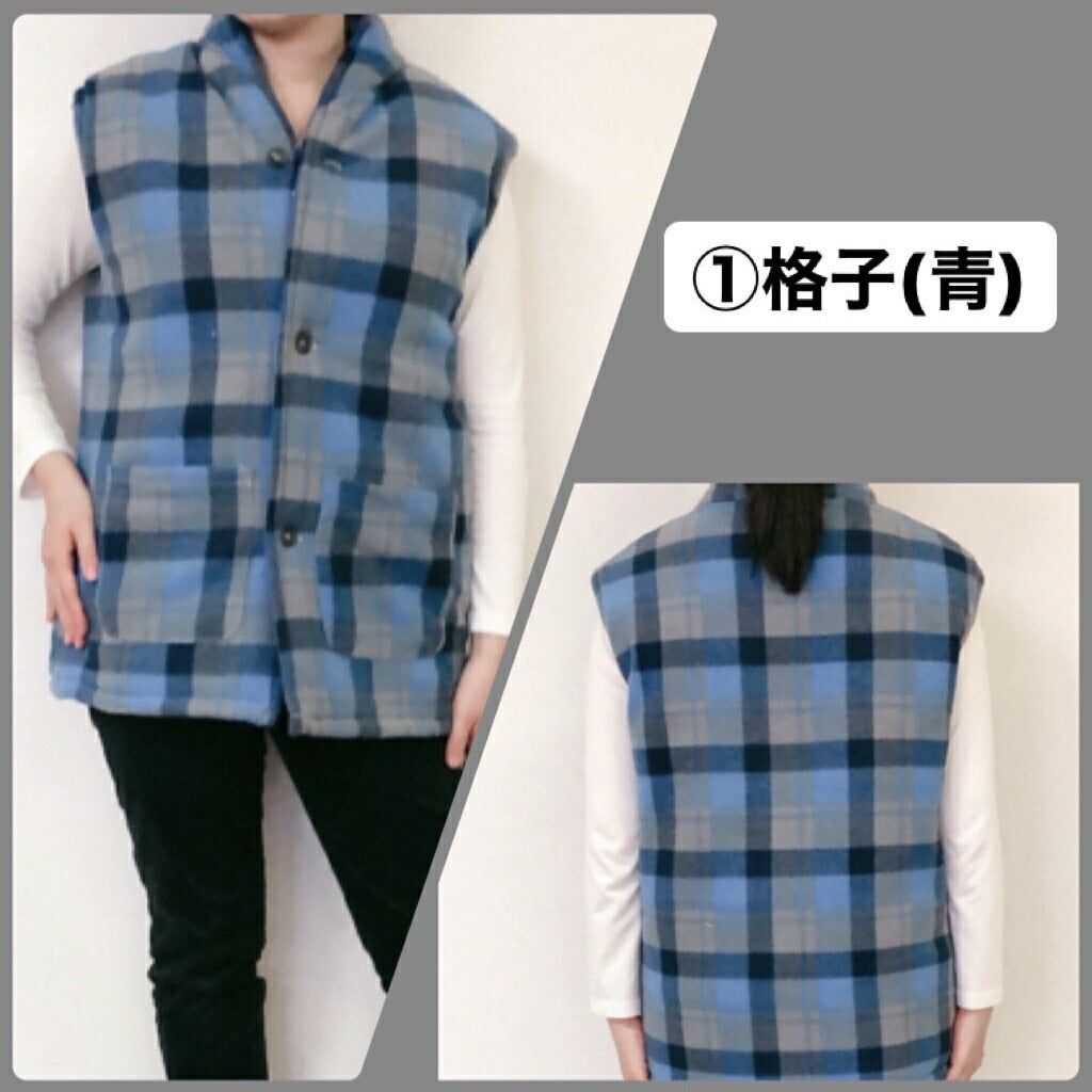 フリースベスト ポンチョ チェック/格子 部屋着 ルームウェア 男女兼用 フリーサイズ あたたか 防寒 おしゃれ 敬老の日