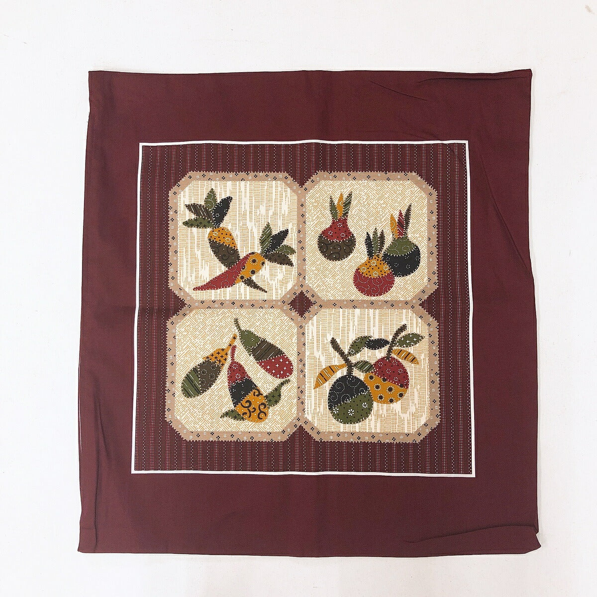 【5枚組】野菜柄日本製綿100%クッション&座布団カバー 55×59cm(レッド/赤)