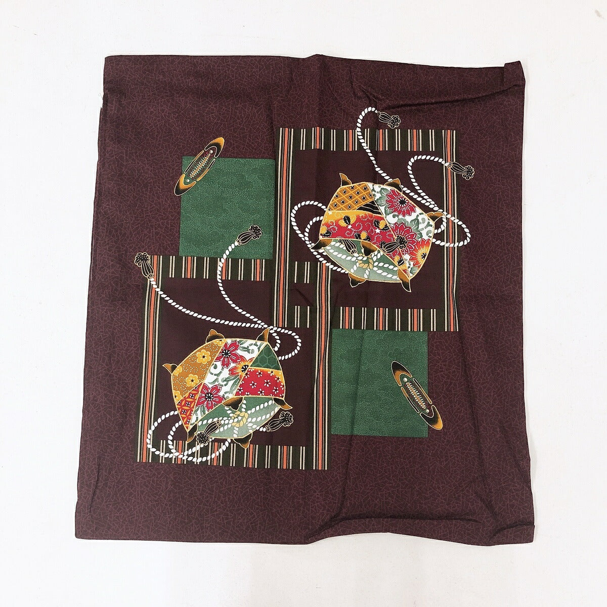 【5枚組】糸車柄日本製綿100%クッション&座布団カバー 55×59cm(レッド/赤)銘仙判