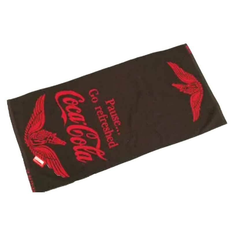 コカ コーラ グッズ バスタオル 60×120cm ジャガード織り ブラック 羽 100%コットン