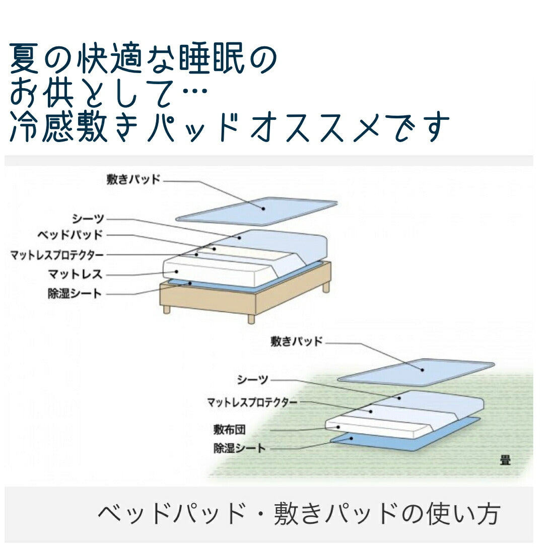 冷感敷パッド シングル 100×200cm 無地ポリエステルナイロン素材のひんやりパッド、ウォッシャブル