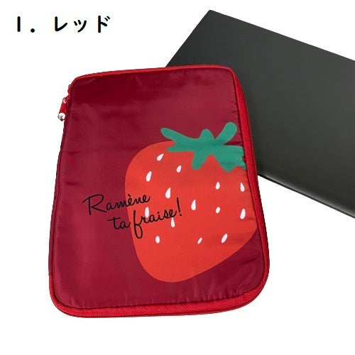 イチゴ柄 タブレットケース 20x27x2cm 4ポケット付き