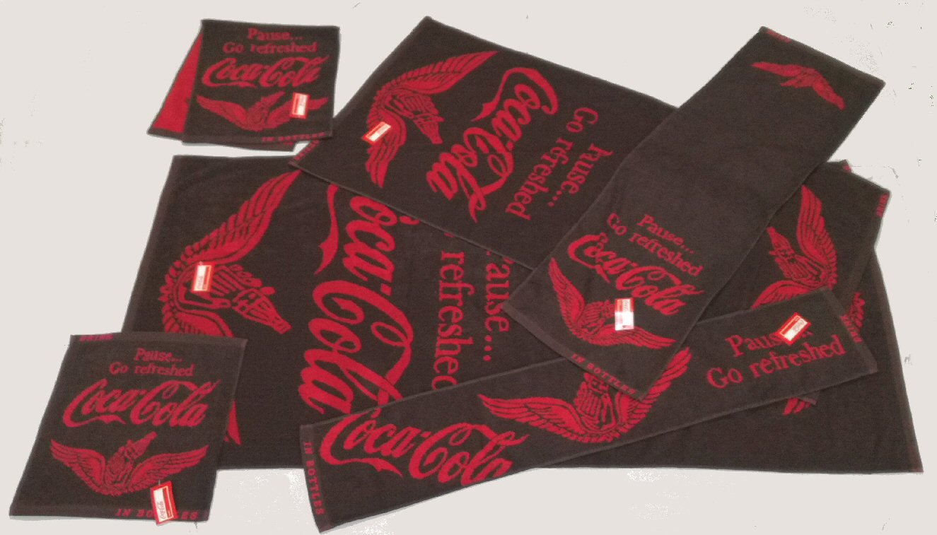 コカ コーラ グッズ ハンドタオル ジャガード織り ブラック 羽 100%コットン